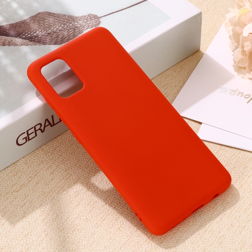 

For Galaxy A41 Solid Color Liquid Silicone Dropproof Full Coverage Protective Case(Red)