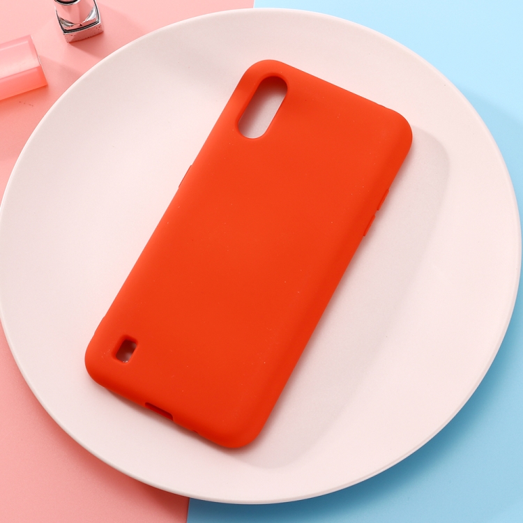 

For Galaxy A01 Solid Color Liquid Silicone Dropproof Full Coverage Protective Case(Red)