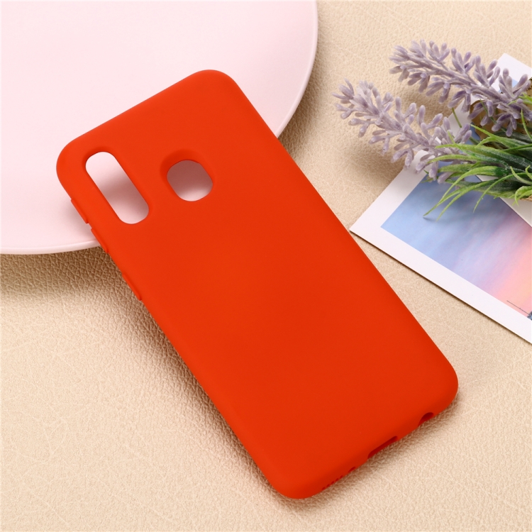 

For Galaxy M30 Solid Color Liquid Silicone Dropproof Full Coverage Protective Case(Red)