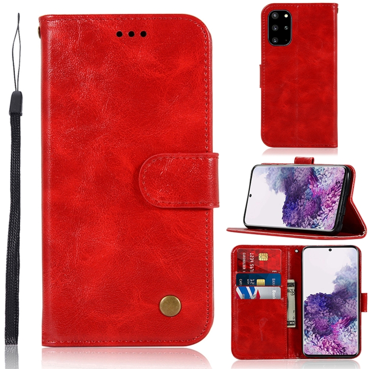 

For Galaxy S20+ Retro Copper Button Crazy Horse Horizontal Flip PU Leather Case with Holder & Card Slots & Wallet & Lanyard(Red)