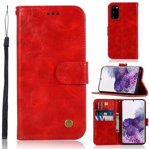 

For Galaxy S20 Retro Copper Button Crazy Horse Horizontal Flip PU Leather Case with Holder & Card Slots & Wallet & Lanyard(Red)