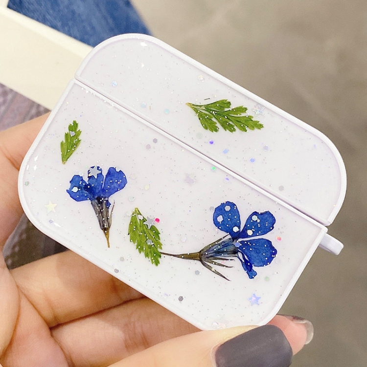 

For AirPods Pro Gypsophila Flowers Pattern Wireless Earphone Protective Case(Dark Blue)