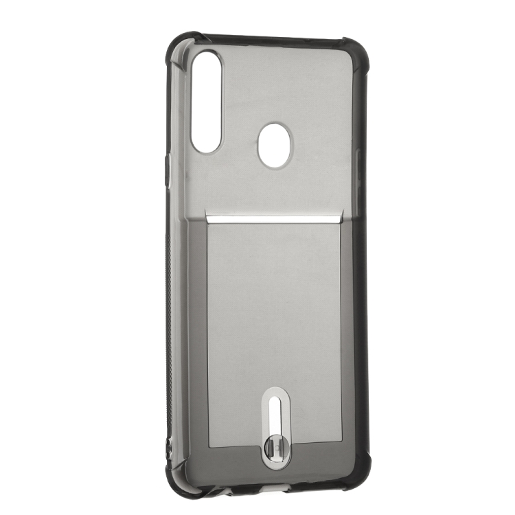 

For Galaxy A10s Transparent Shockproof Protective Case with Card Slot(Black)