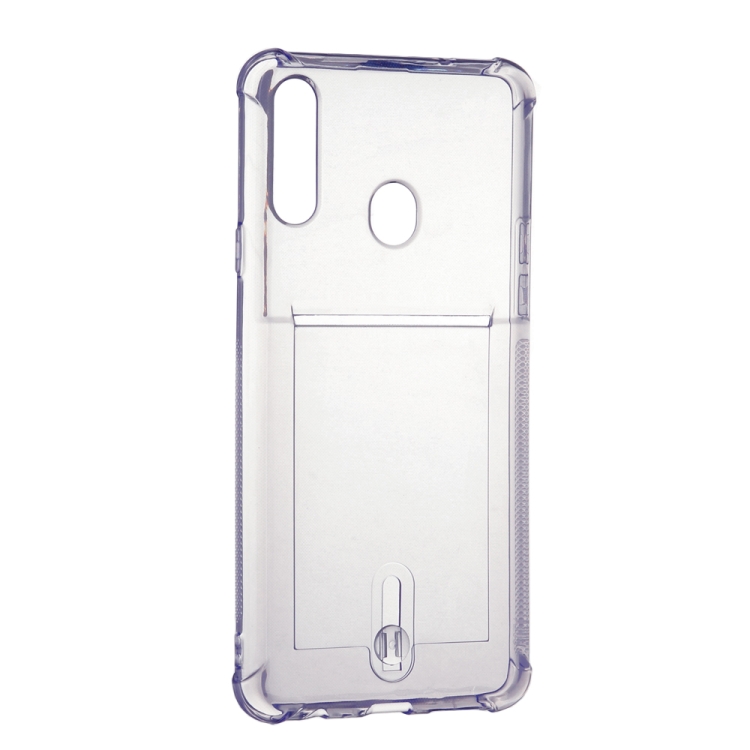 

For Galaxy A20s Transparent Shockproof Protective Case with Card Slot(Purple)