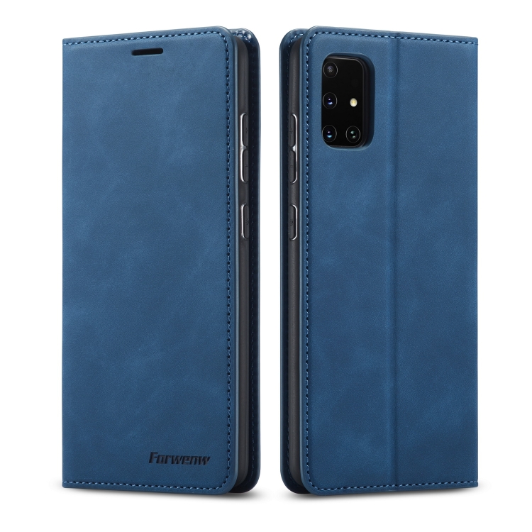 

For Galaxy A71 Forwenw Dream Series Oil Edge Strong Magnetism Horizontal Flip Leather Case with Holder & Card Slots & Wallet & Photo Frame(Blue)