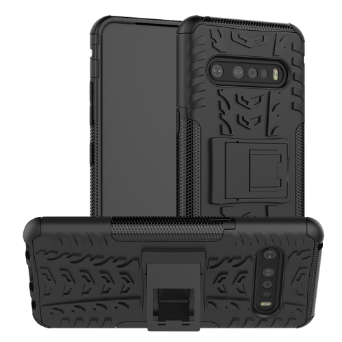 

For LG V60 ThinQ Tire Texture Shockproof TPU+PC Protective Case with Holder(Black)