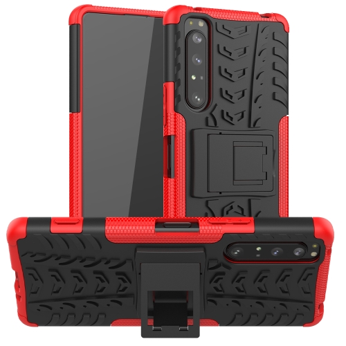 

For Sony Xperia 1 II Tire Texture Shockproof TPU+PC Protective Case with Holder(Red)