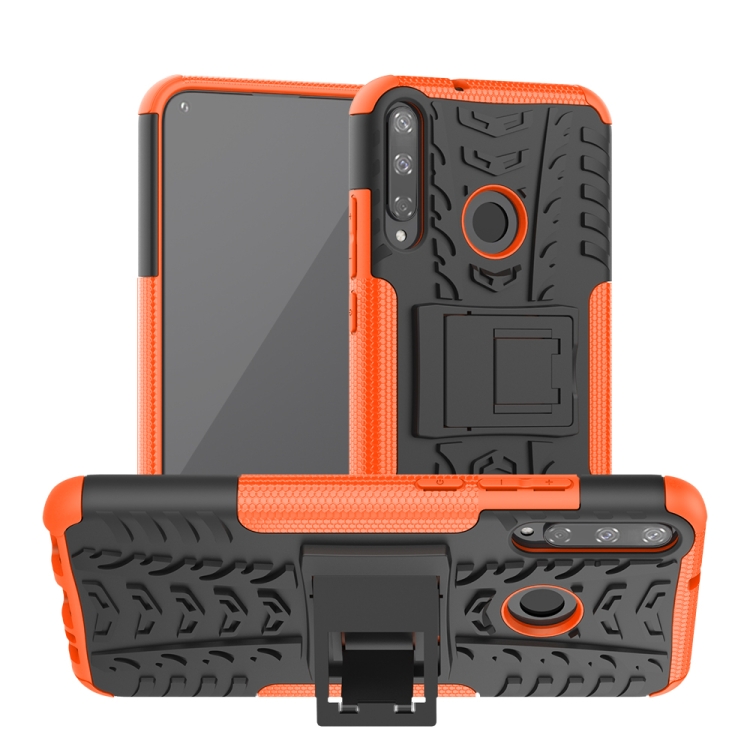 

For Huawei Y7P Tire Texture Shockproof TPU+PC Protective Case with Holder(Orange)