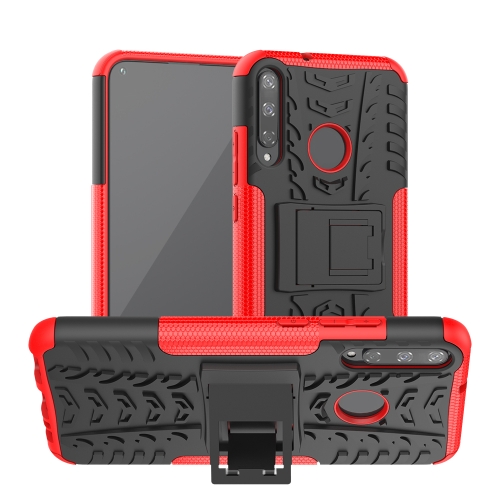 

For Huawei Honor Play 3 / P40E Tire Texture Shockproof TPU+PC Protective Case with Holder(Red)