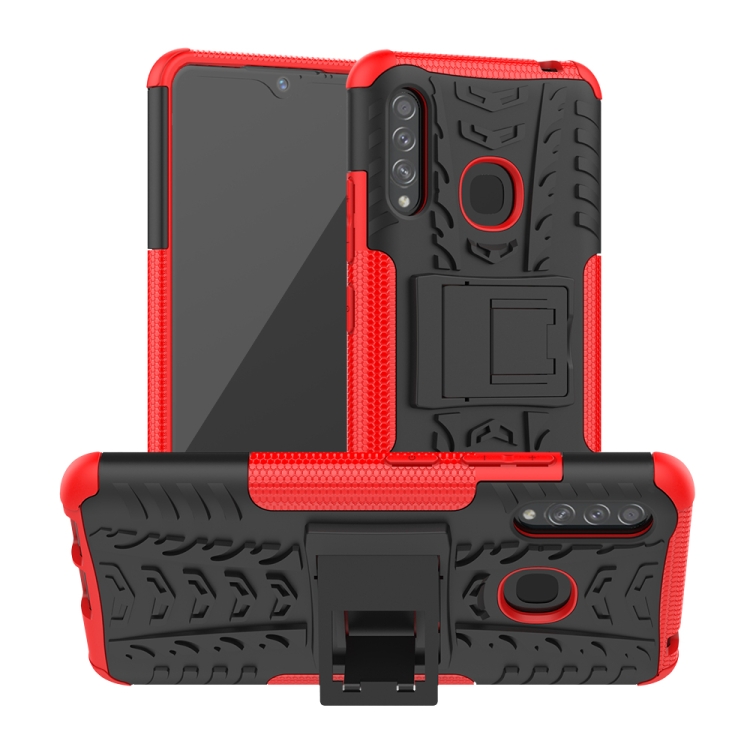 

For Galaxy A70e Tire Texture Shockproof TPU+PC Protective Case with Holder(Red)