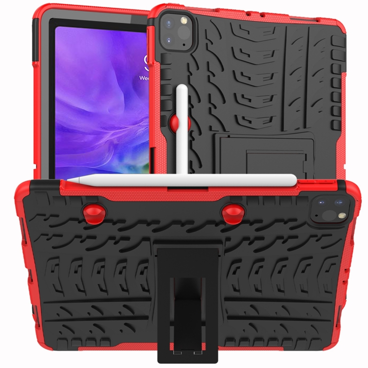 

For iPad Pro 11 (2020) Tire Texture Shockproof TPU+PC Protective Case with Holder(Red)