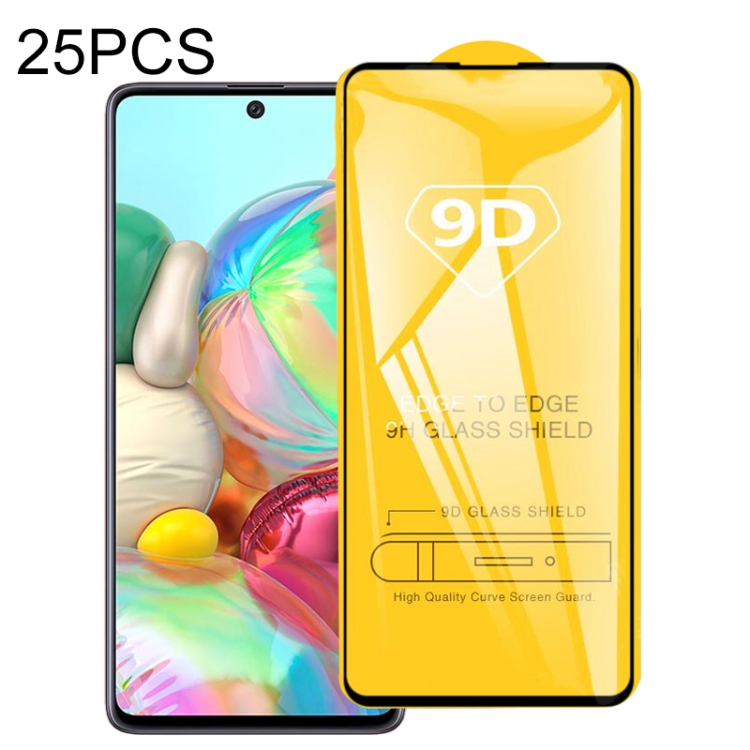 

For Galaxy A71 25 PCS 9D Full Glue Full Screen Tempered Glass Film
