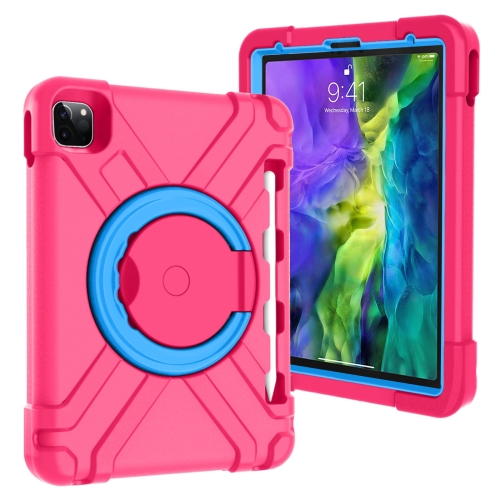 

For iPad Pro 11 (2020) PC + Silicone Shockproof Combination Case with 360 Degree Rotating Holder & Handle(Rose Red+Blue)