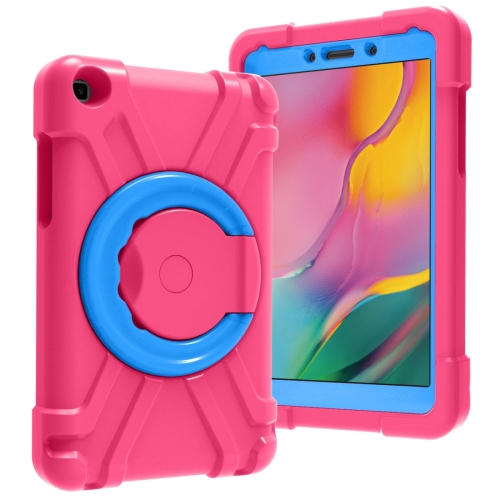 

For Galaxy Tab A 8.0 (2019) T290 / T295 PC + Silicone Shockproof Combination Case with 360 Degree Rotating Holder & Handle(Rose Red+Blue)