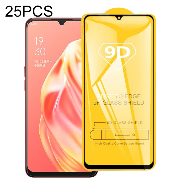 

For OPPO A91 25 PCS 9D Full Glue Full Screen Tempered Glass Film