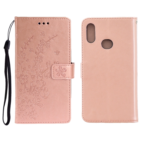 

For Galaxy A20S Plum Blossom Pattern Left and Right Flip Leather Case with Bracket & Card Slot & Wallet & Lanyard(Rose Gold)