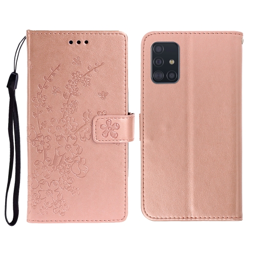 

For Galaxy A71 Plum Blossom Pattern Left and Right Flip Leather Case with Bracket & Card Slot & Wallet & Lanyard(Rose Gold)