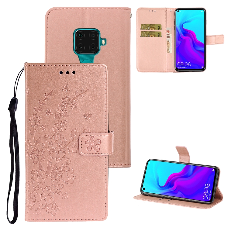 

For Huawei Mate 30 Lite Plum Blossom Pattern Left and Right Flip Leather Case with Bracket & Card Slot & Wallet & Lanyard(Rose Gold)