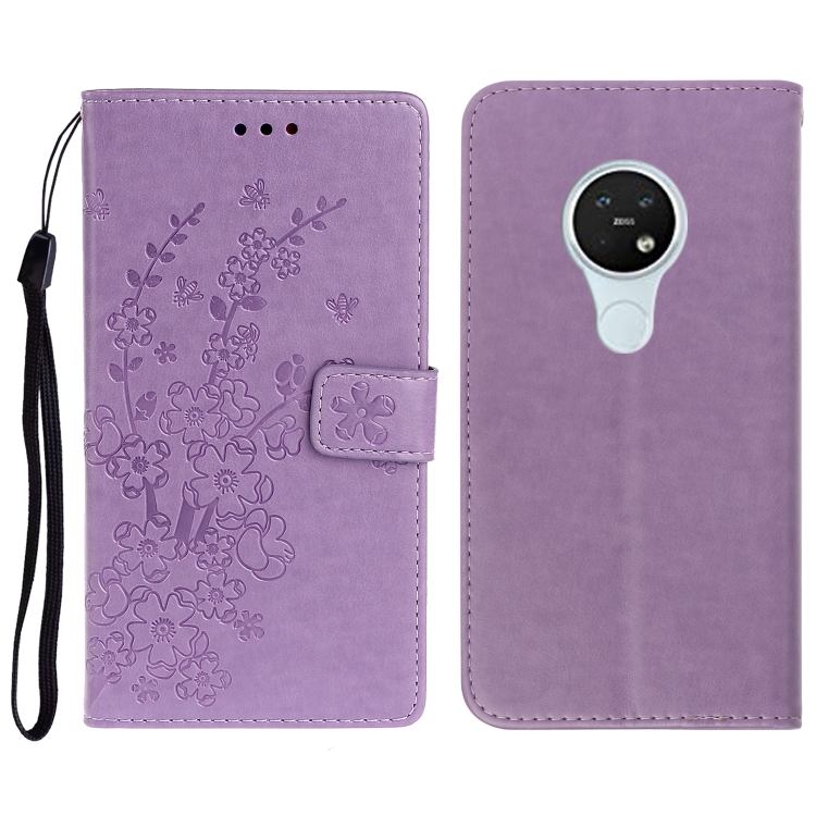 

For Nokia 7.2 Plum Blossom Pattern Left and Right Flip Leather Case with Bracket & Card Slot & Wallet & Lanyard(Purple)