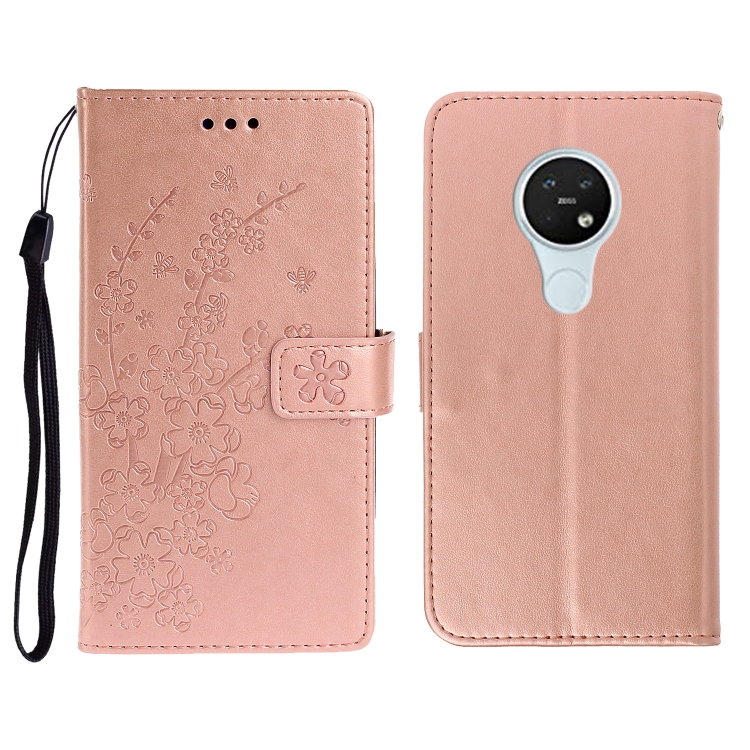 

For Nokia 7.2 Plum Blossom Pattern Left and Right Flip Leather Case with Bracket & Card Slot & Wallet & Lanyard(Rose Gold)