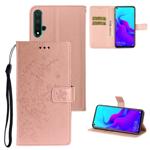 

For Huawei Nova 5 Plum Blossom Pattern Left and Right Flip Leather Case with Bracket & Card Slot & Wallet & Lanyard(Rose Gold)