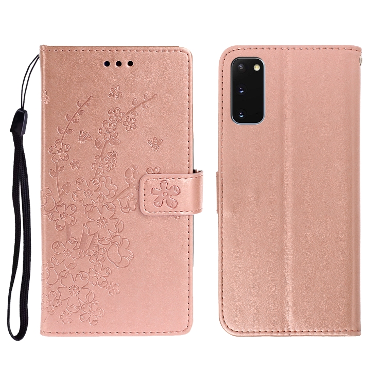 

For Galaxy S20 Plus Plum Blossom Pattern Left and Right Flip Leather Case with Bracket & Card Slot & Wallet & Lanyard(Rose Gold)
