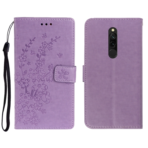 

For Redmi 8 Plum Blossom Pattern Left and Right Flip Leather Case with Bracket & Card Slot & Wallet & Lanyard(Purple)