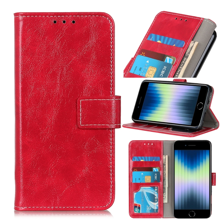 

For iPhone SE 2020 Vintage Crazy Horse PU + + Left and Right Leather Case with Photo Frame & Bracket & Front and Back Buckle(Red)
