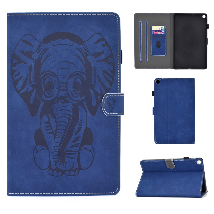 

For Galaxy Tab A 10.1 (2019) T510 T515 Embossed Elephant Pattern Horizontally Flip PU Leather Case with Magnetic Buckle & Bracket and Card Slot(Blue)