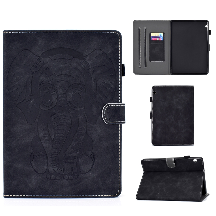 

For Huawei T3-10.0 Embossed Elephant Pattern Horizontally Flip PU Leather Case with Magnetic Buckle & Bracket and Card Slot(Black)