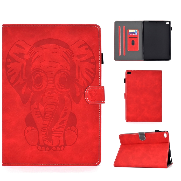 

For iPad 9.7 2017 / 2018 Embossed Elephant Pattern Horizontal Flip PU Leather Case with Sleep Function & Magnetic Buckle & Bracket and Card Slot(Red)