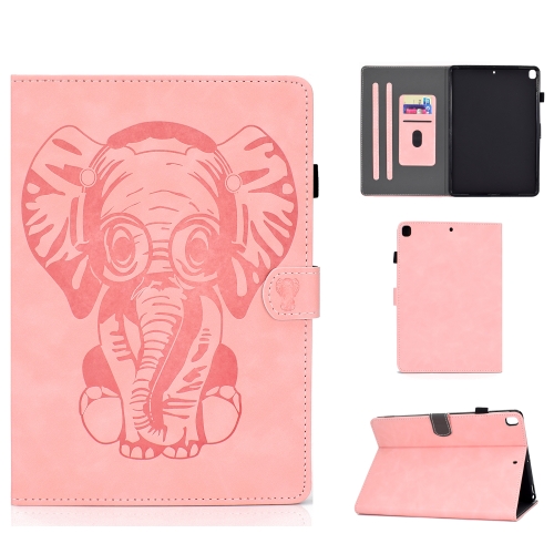 

For iPad 10.2 10.5 / iPad Air 10.5 2019 Embossed Elephant Pattern Horizontal Flip PU Leather Case with Sleep Function & Magnetic Buckle & Bracket and Card Slot(Pink)