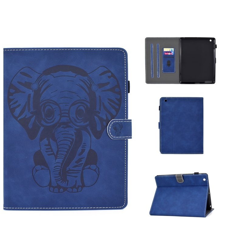 

For iPad 2 3 4 Embossed Elephant Pattern Horizontal Flip PU Leather Case with Sleep Function & Magnetic Buckle & Bracket and Card Slot(Blue)