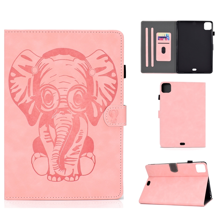 

For iPad Pro 11 2020 Embossed Elephant Pattern Horizontal Flip PU Leather Case with Sleep Function & Magnetic Buckle & Bracket and Card Slot(Pink)