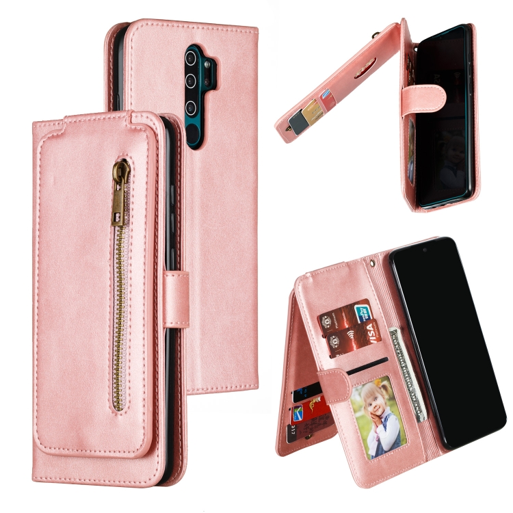

For Xiaomi Redmi Note 8 Pro Nine Card Zipper Bag Horizontal Flip Leather Case With Holder & Card Slots & Frame(Rose Gold)
