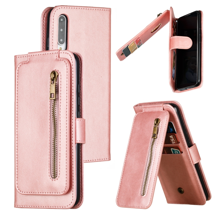 

For Xiaomi Mi CC9e Nine Card Zipper Bag Horizontal Flip Leather Case With Holder & Card Slots & Frame(Rose Gold)