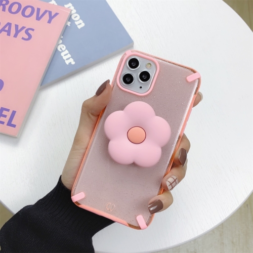 

For iPhone 11 Glitter Powder Colorful Edge Shockproof Protective Case with Flower Holder(Pink)