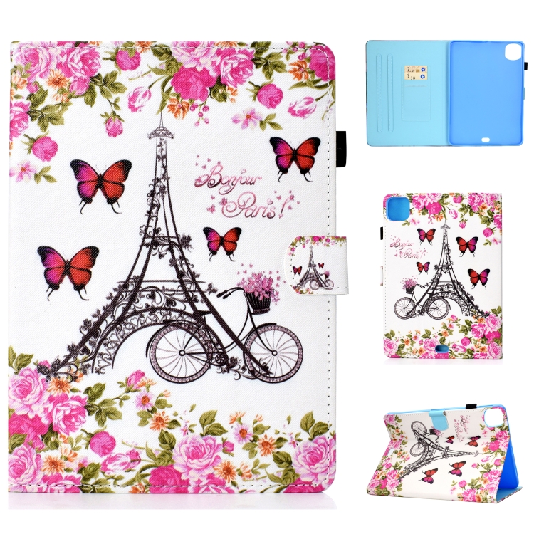 

For iPad Pro 11 2020 Sewing Thread TPU Left and Right Flat Leather Case with Sleep Function & Card Slot & Buckle Anti-skid Strip and Pen Cover(Flower Tower)