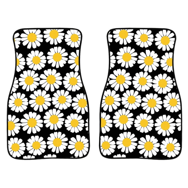 

2 in 1 Universal Printing Auto Car Floor Mats Set, Style:Black-White Flowers