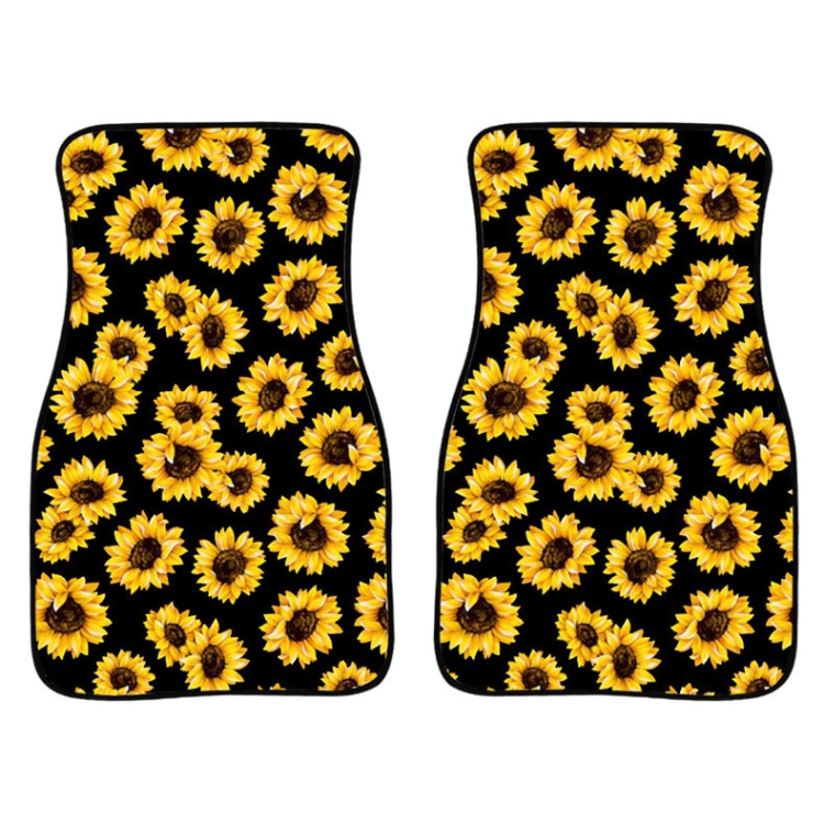 

2 in 1 Universal Printing Auto Car Floor Mats Set, Style:Black-Yellow Flowers
