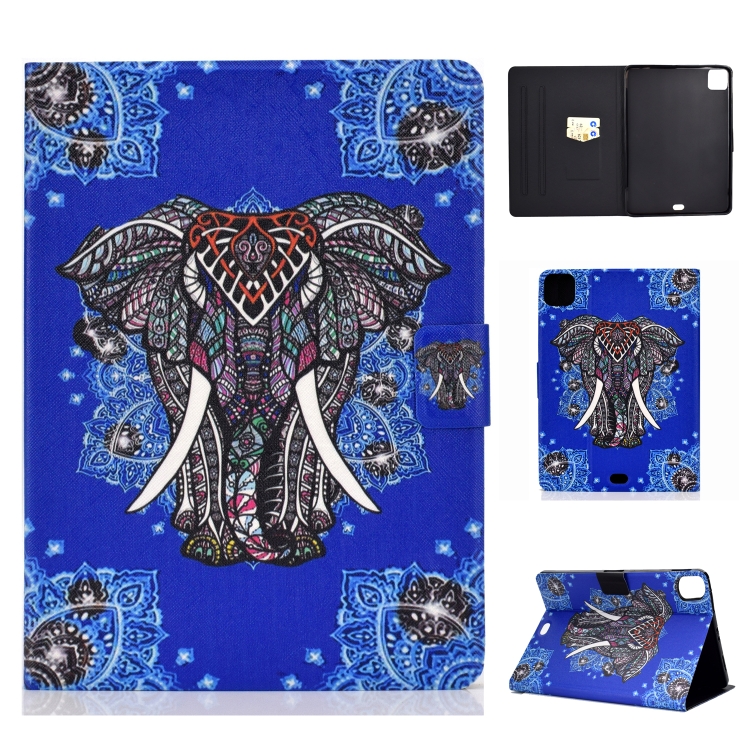 

For iPad Pro 11 2020 Electric Pressed TPU Left and Right Open Flat Leather Case with Sleep Function & Card Buckle Anti-skid Strip(National Elephant)