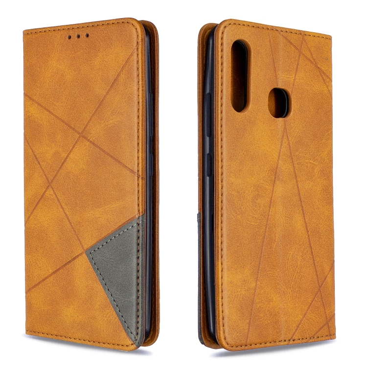 

For Galaxy A70e Rhombus Texture Horizontal Flip Magnetic Leather Case with Holder & Card Slots & Wallet(Yellow)