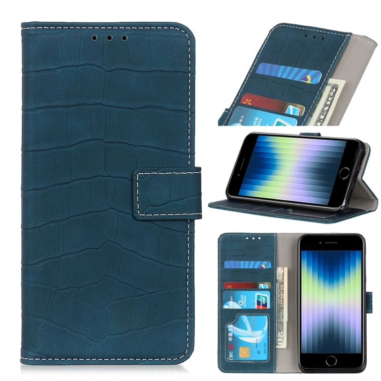 

For iPhone SE 2020 Crocodile Texture Horizontal Flip Leather Case with Holder & Card Slots & Wallet(Dark Green)