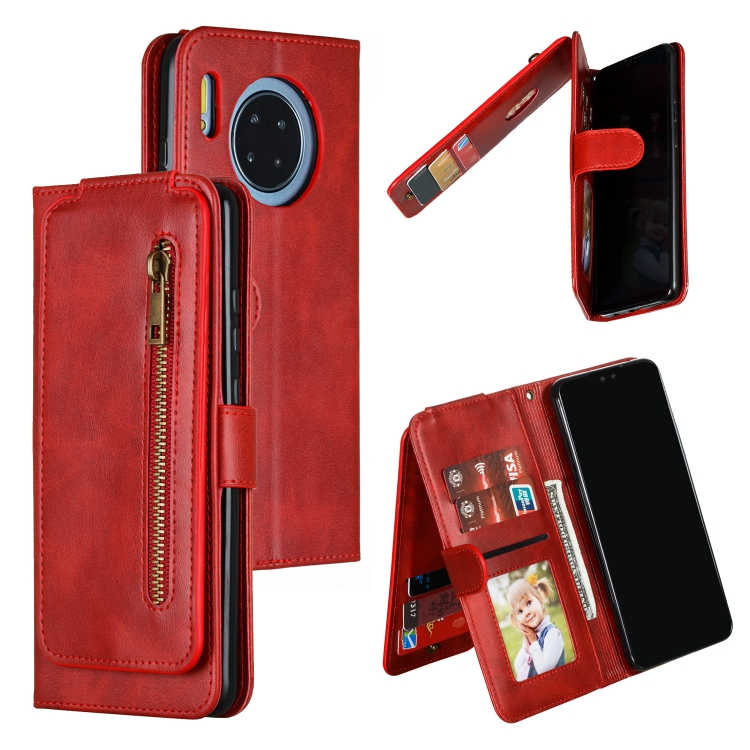 

For Huawei Mate 30 Nine Card Zipper Bag Horizontal Flip Leather Case With Holder & Card Slots & Frame(Red)