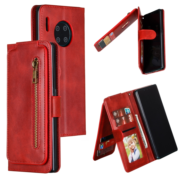 

For Huawei Mate 30 Pro Nine Card Zipper Bag Horizontal Flip Leather Case With Holder & Card Slots & Frame(Red)