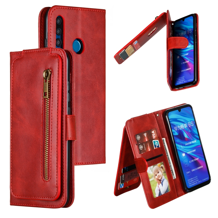 

For Huawei Psmart Plus Nine Card Zipper Bag Horizontal Flip Leather Case With Holder & Card Slots & Frame(Red)