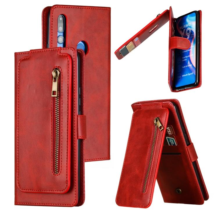 

For Huawei Psmart Z Nine Card Zipper Bag Horizontal Flip Leather Case With Holder & Card Slots & Frame(Red)