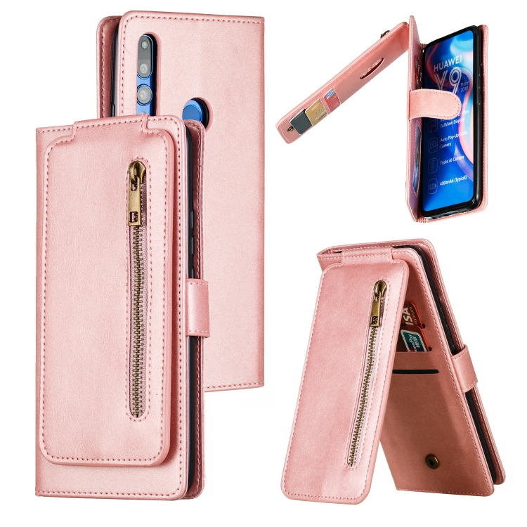 

For Huawei Psmart Z Nine Card Zipper Bag Horizontal Flip Leather Case With Holder & Card Slots & Frame(Rose Gold)