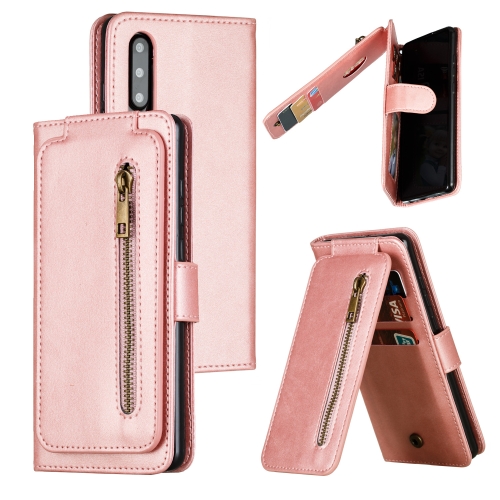 

For Huawei P30 Nine Card Zipper Bag Horizontal Flip Leather Case With Holder & Card Slots & Frame(Rose Gold)