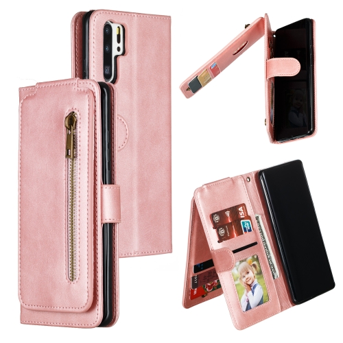 

For Huawei P30 Pro Nine Card Zipper Bag Horizontal Flip Leather Case With Holder & Card Slots & Frame(Rose Gold)